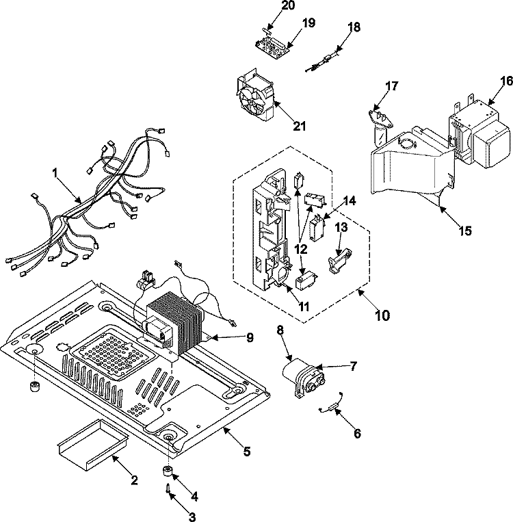 INTERNAL CONTROL / LATCH ASY / BASE Diagram and Parts List for MR5493G  Amana Microwave