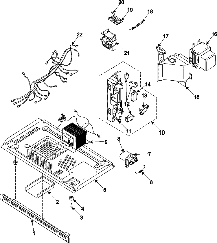 INTERNAL CONTROL / LATCH ASY / BASE Diagram and Parts List for MR5492W  Amana Microwave