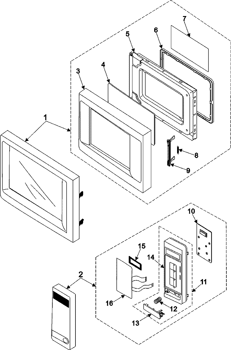 CONTROL PANEL / DOOR ASSEMBLY Diagram and Parts List for MW5380W  Amana Microwave