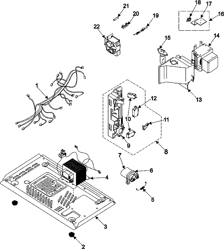 INTERNAL CONTROL / LATCH ASY / BASE Diagram and Parts List for MW5380W  Amana Microwave