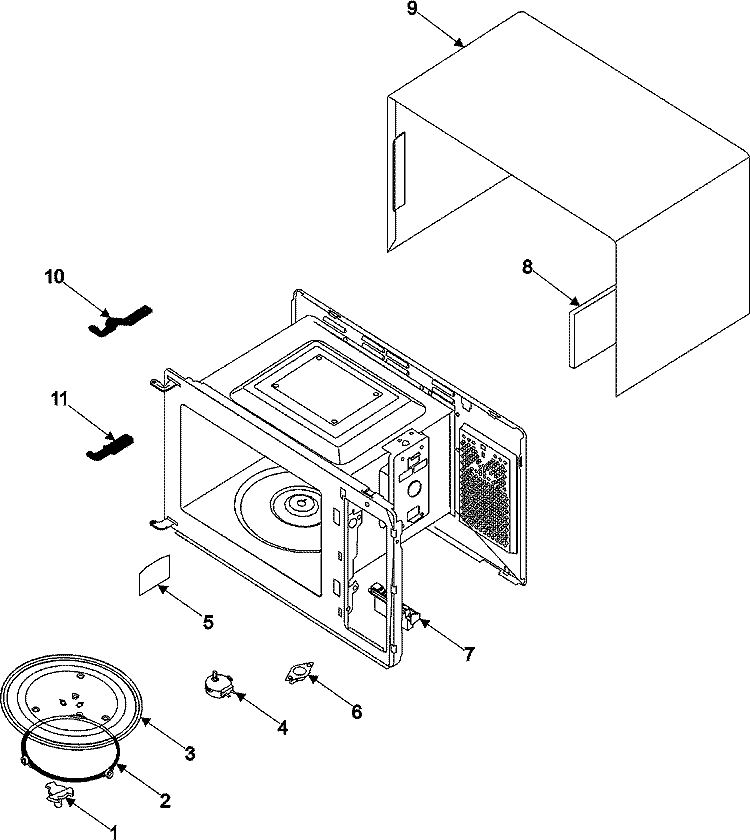 BODY / CAVITY / ELEMENTS Diagram and Parts List for MW5380W  Amana Microwave