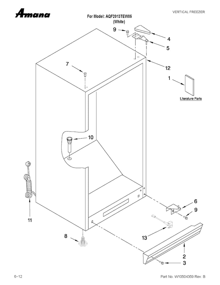 Cabinet Parts Diagram and Parts List for AQF2013TEW05  Amana Freezer