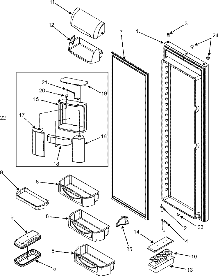 REFRIGERATOR DOOR Diagram and Parts List for JSD2695KES  Jenn-Air Refrigerator