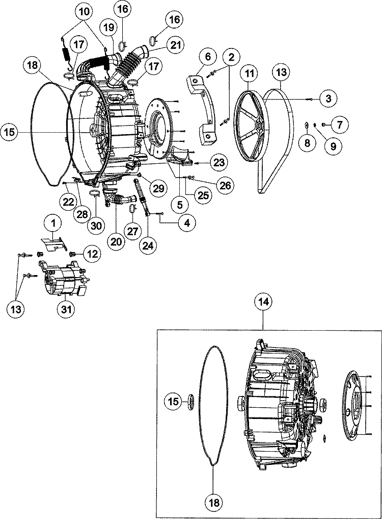 TUB BACK Diagram and Parts List for MAH8700AWM  Maytag Washer