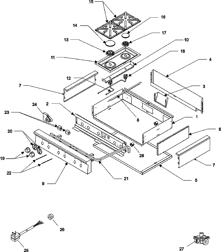 SLIDE IN COOKTOP Diagram and Parts List for RJSG3610A  Maytag Cooktop