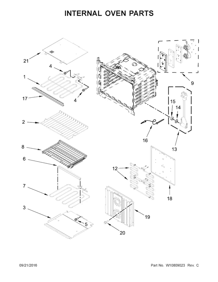 Internal Oven Parts Diagram and Parts List for JMW3430DB00  Jenn-Air Microwave
