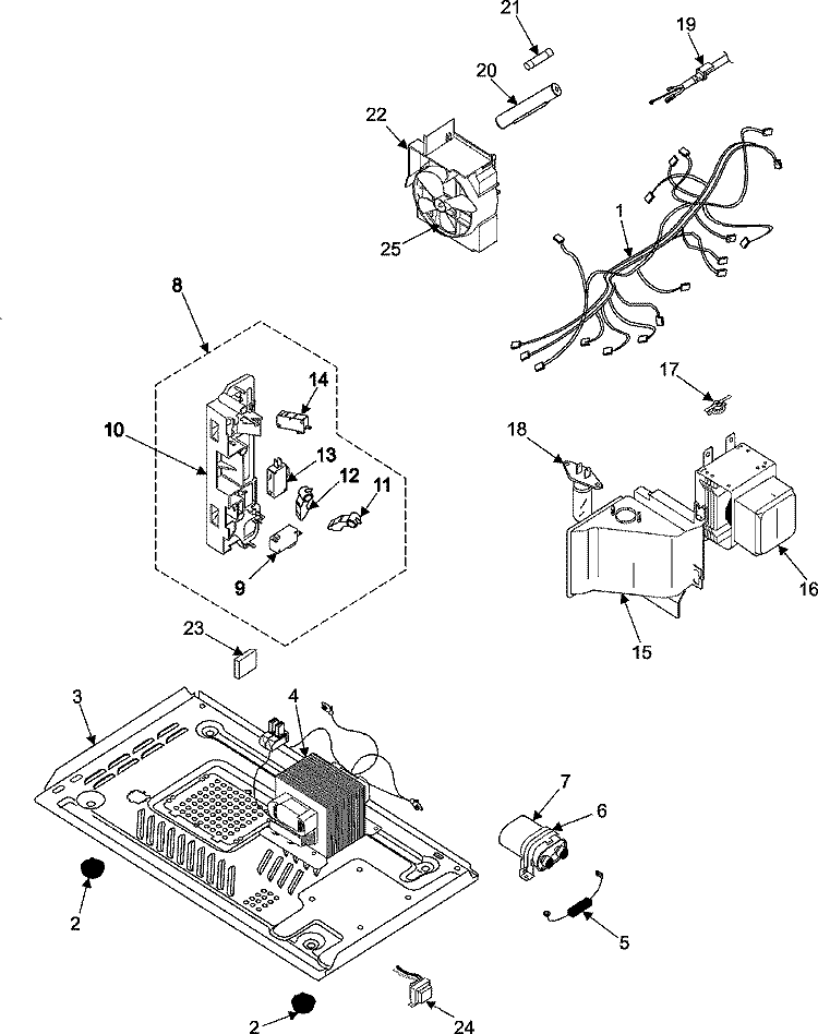 INTERNAL CONTROL / LATCH ASY / BASE Diagram and Parts List for ME1280STC  Magic Chef Microwave