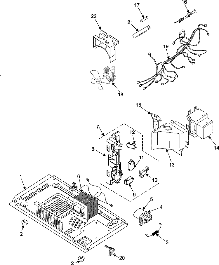 INTERNAL CONTROL / LATCH ASSY / BASE Diagram and Parts List for MW730BB  Amana Microwave