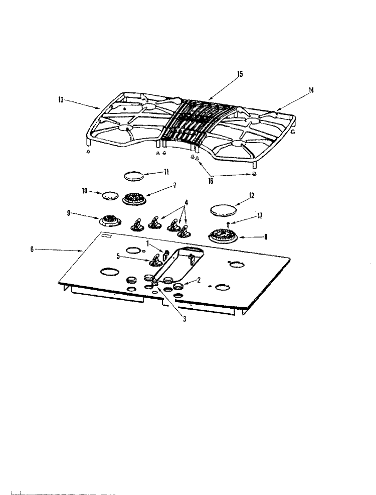 TOP ASSEMBLY Diagram and Parts List for JGD8430ADB  Jenn-Air Cooktop