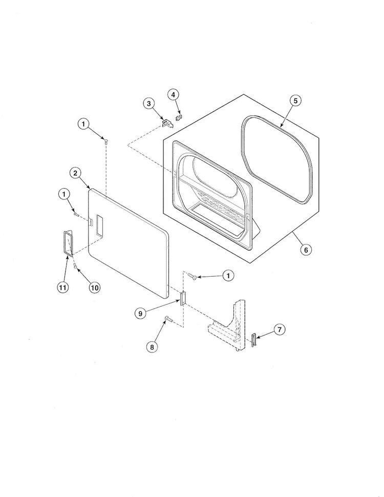 Loading Door Diagram and Parts List for EE2107WT  Speed Queen Dryer