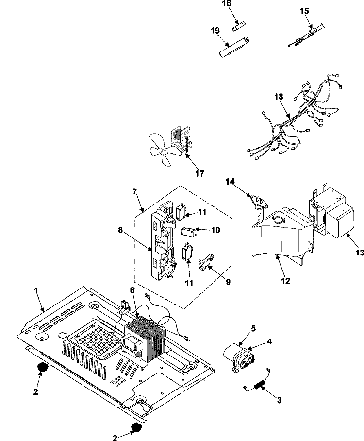 INTERNAL CONTROL / LATCH ASY / BASE Diagram and Parts List for WW600  Maytag Microwave
