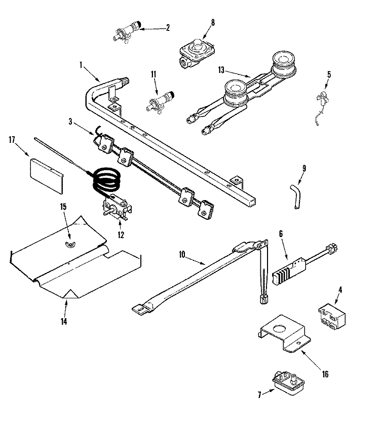 GAS CONTROLS Diagram and Parts List for MLR1110AJW  Maytag Range