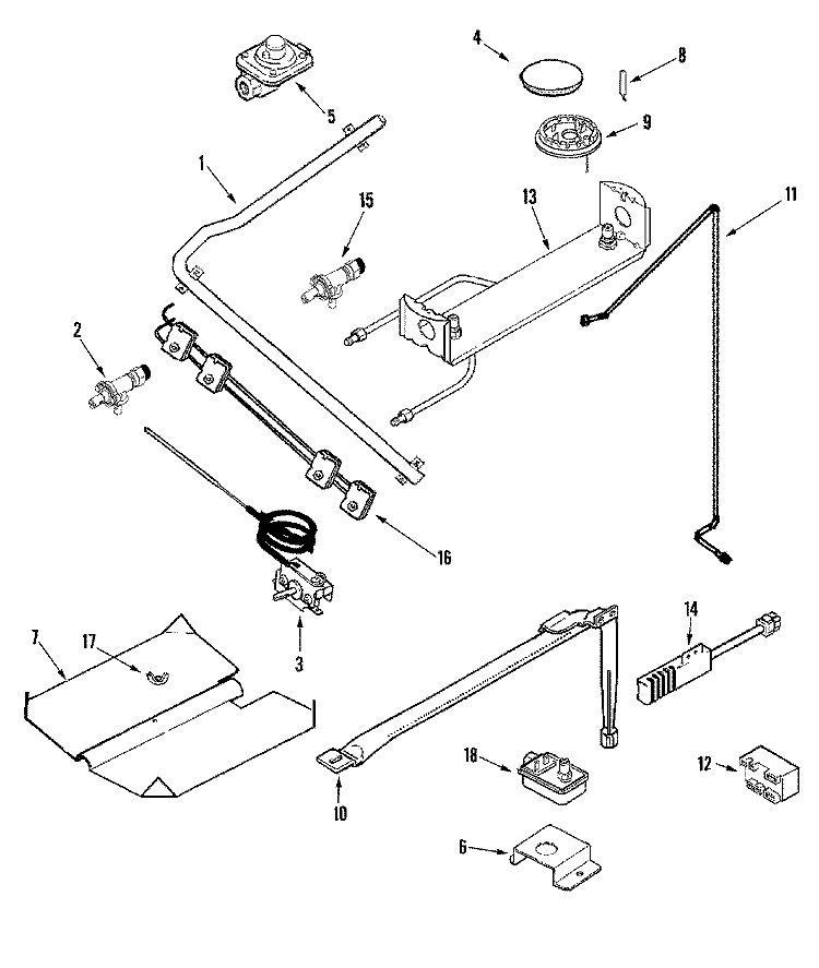 GAS CONTROLS Diagram and Parts List for LLR1415AJW  Maytag Range