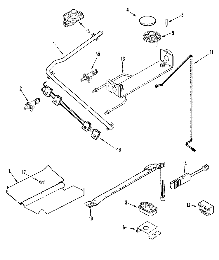 GAS CONTROLS Diagram and Parts List for LLR4451AJS  Maytag Range