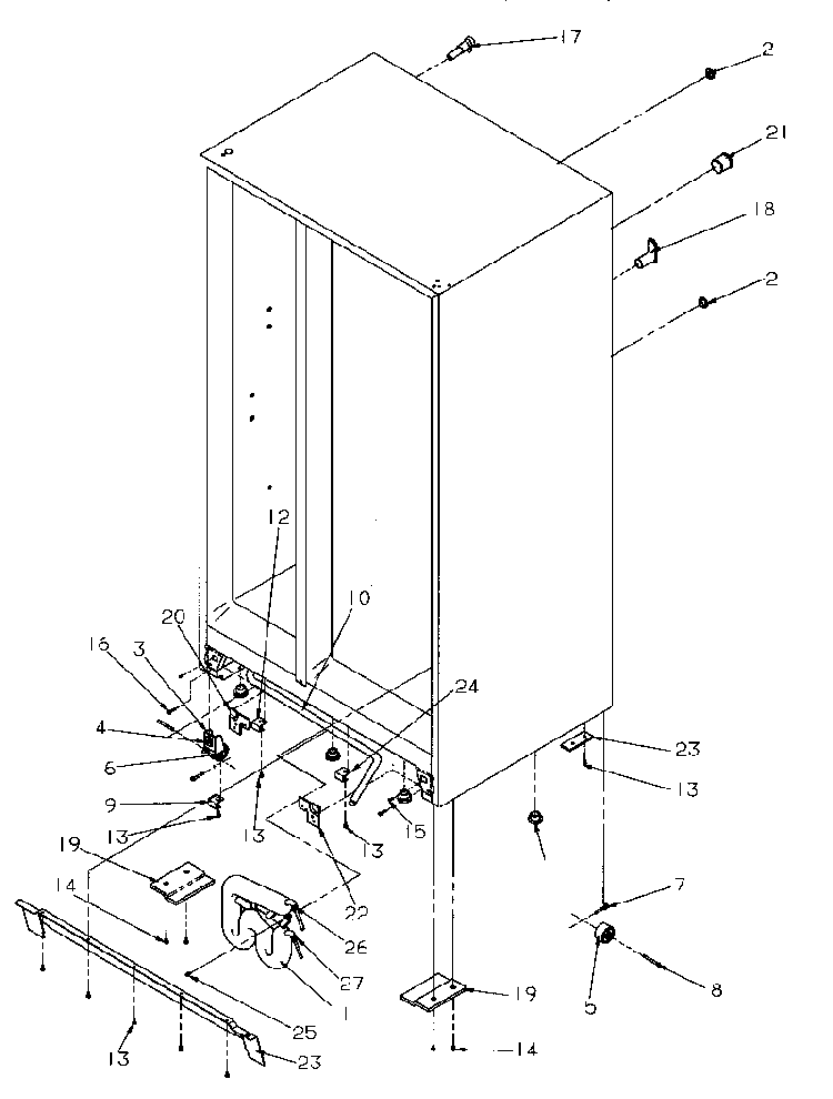 Drain System And Rollers Diagram and Parts List for SSD21SL-P1193901WL  Amana Refrigerator