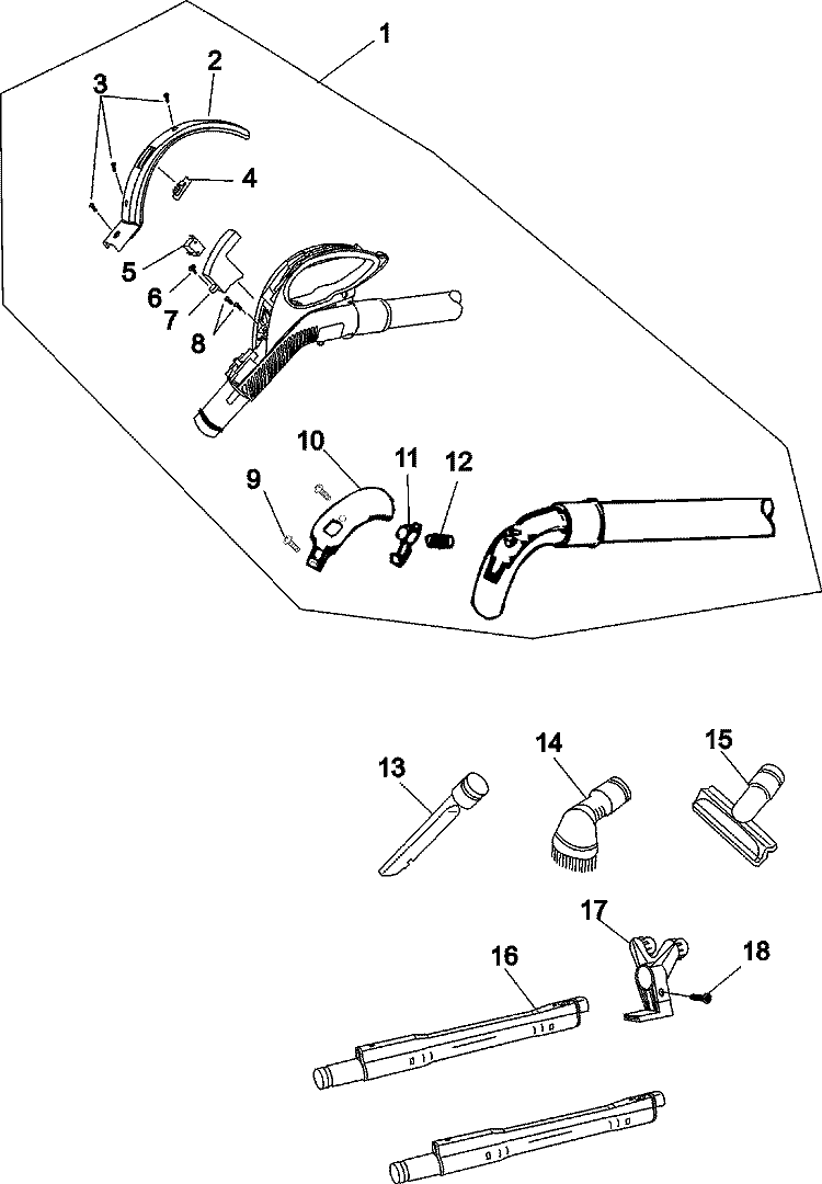 HOSE AND TOOLS Diagram and Parts List for S3590---  Hoover Upright Vacuum