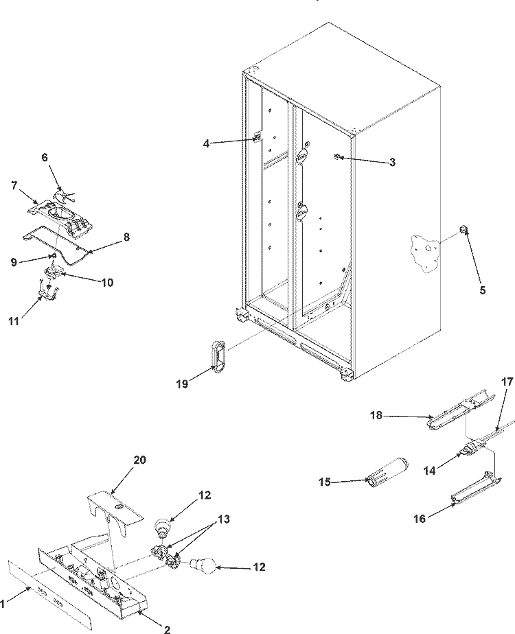 EVAP FAN ASSY AND LIGHTS SERIES 50+ Diagram and Parts List for ASD2620HRB  Amana Refrigerator