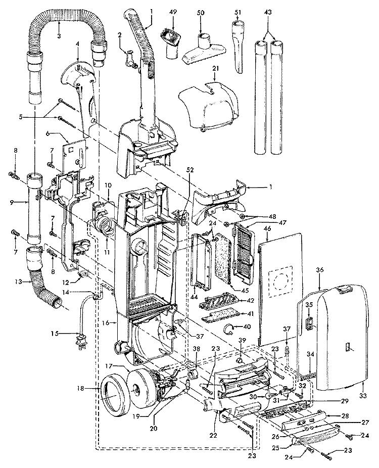 HOUSING, MOTOR AND HANDLE Diagram and Parts List for U5468900  Hoover Upright Vacuum