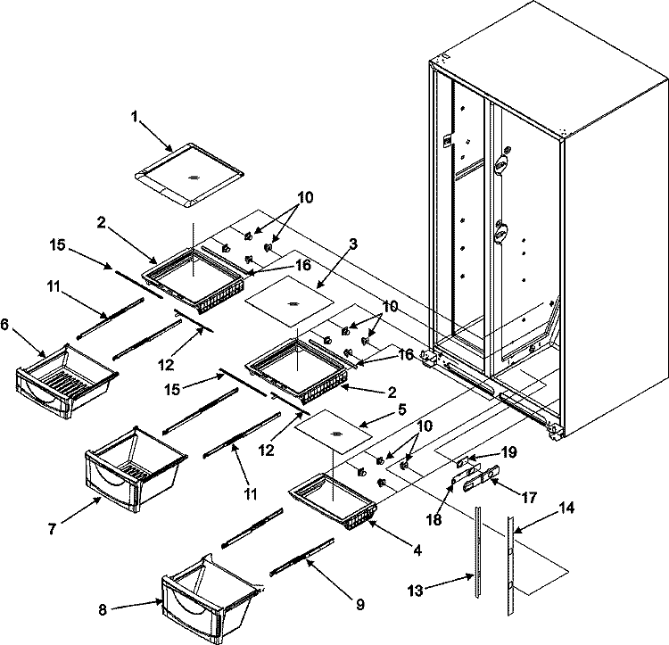 CRISPER ASSEMBLY (GC2225GEK3 / 5 / 9) Diagram and Parts List for GC2225GEK9  Maytag Refrigerator
