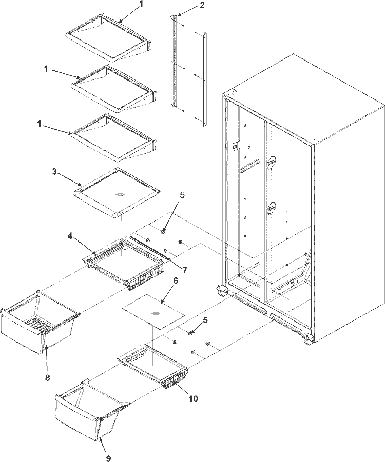 CRISPER ASSY & REF SHELF SERIES 50+ Diagram and Parts List for ASD2620HRB  Amana Refrigerator