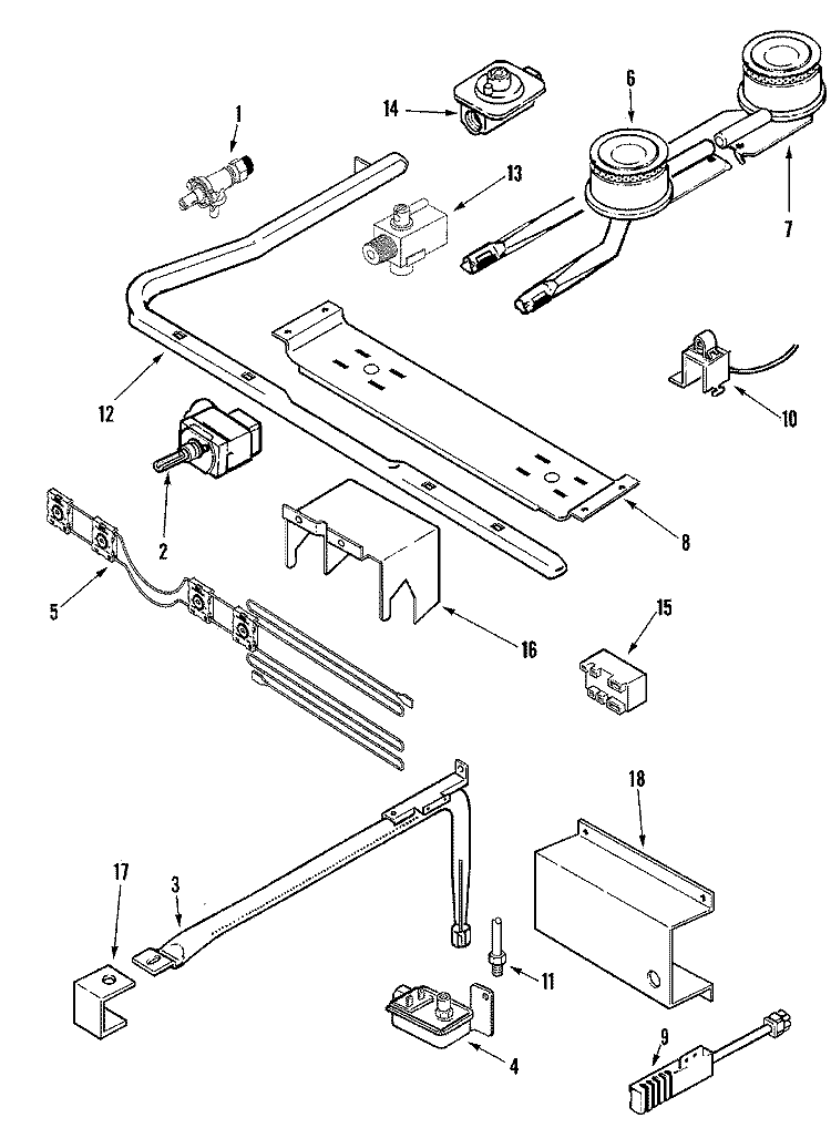 GAS CONTROLS Diagram and Parts List for CLL1101ADW  Magic Chef Range