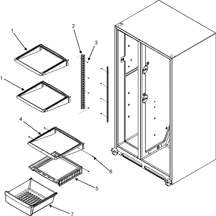 REFRIGERATOR SHELVES Diagram and Parts List for CS26G9DW  Crosley Refrigerator