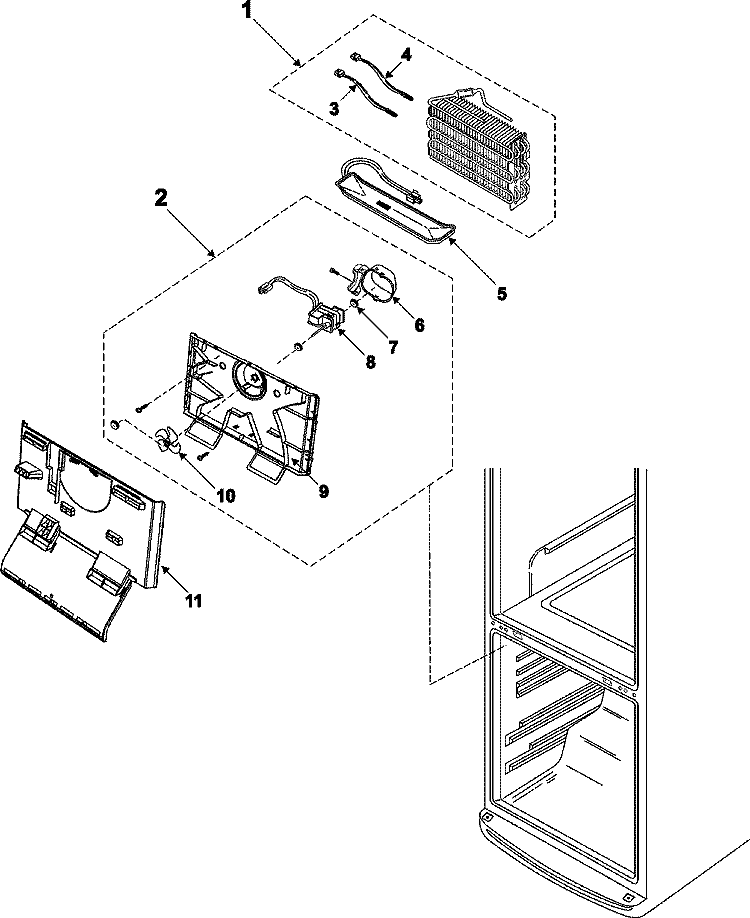 FREEZER COMPARTMENT Diagram and Parts List for RB215LASH  Maytag Refrigerator