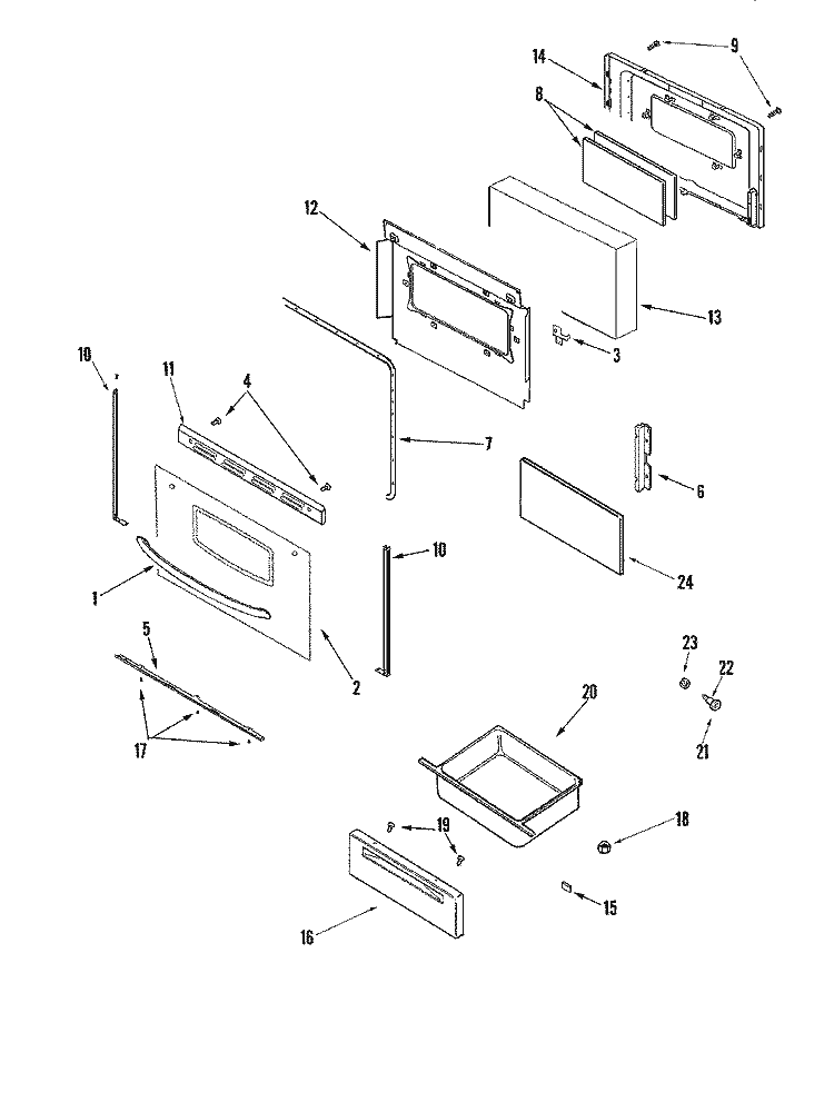 DOOR / DRAWER Diagram and Parts List for PER3524ACW  Maytag Range