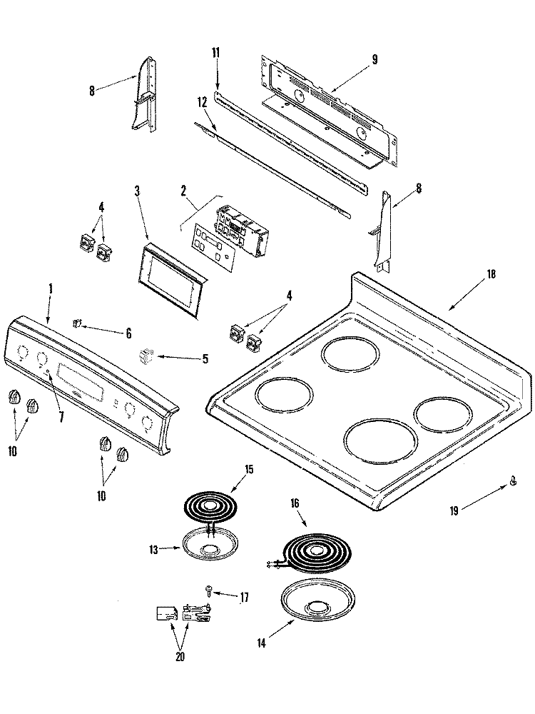 CONTROL PANEL / TOP ASSEMBLY Diagram and Parts List for PER3524ACW  Maytag Range
