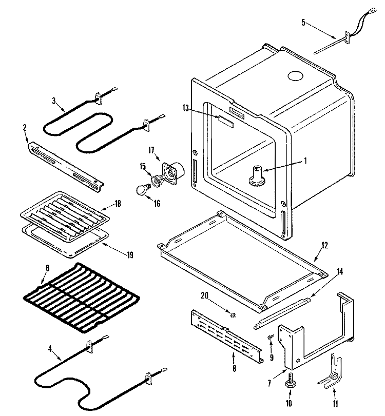 OVEN / BASE Diagram and Parts List for CER4351AGW  Magic Chef Range
