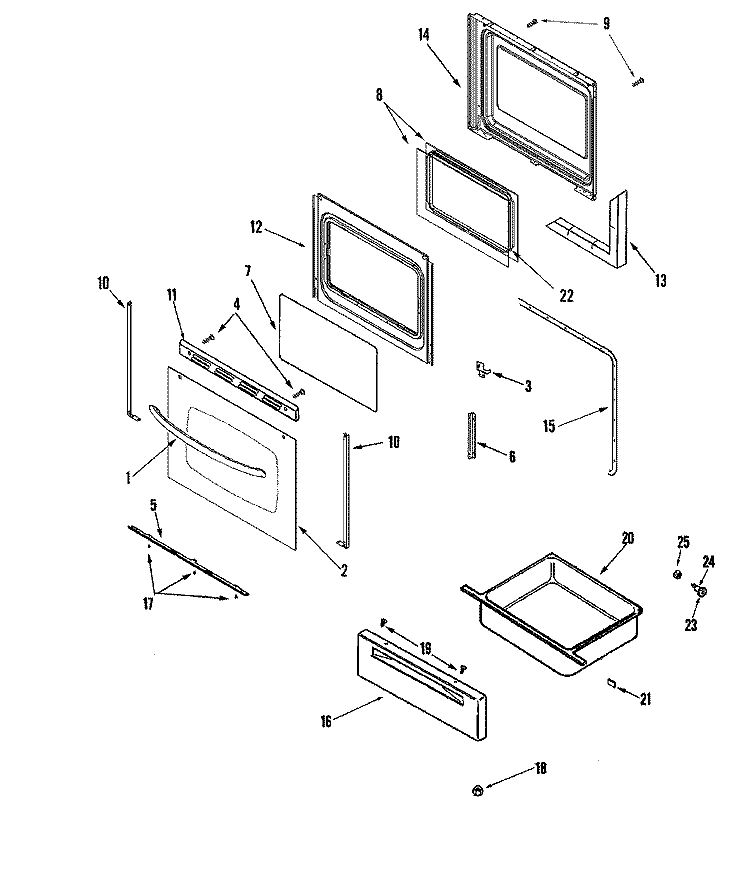 DOOR / DRAWER Diagram and Parts List for MER5552AAB  Maytag Range