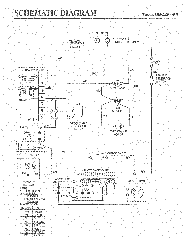 WIRING INFORMATION Diagram and Parts List for UMC5200AAW  Maytag Microwave
