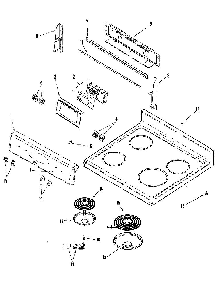 CONTROL PANEL / TOP ASSEMBLY Diagram and Parts List for MER5520AAQ  Maytag Range