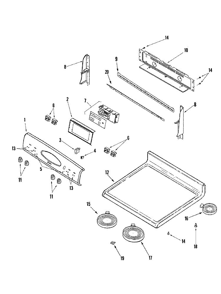 CONTROL PANEL / TOP ASSEMBLY Diagram and Parts List for MER5752BAQ  Maytag Range