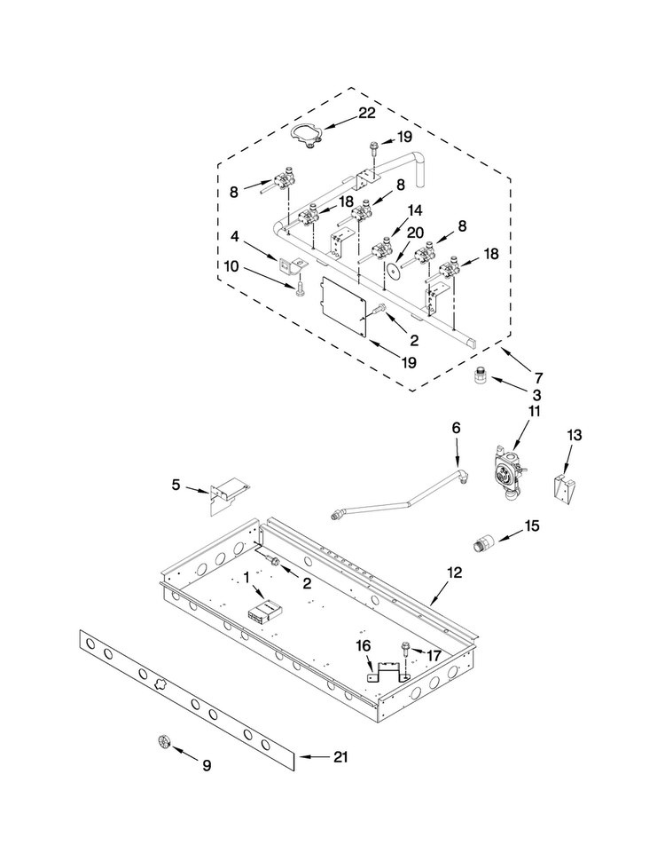 Burner Box, Gas Valves, And Switches Diagram and Parts List for YJDRP436WP00  Jenn-Air Range