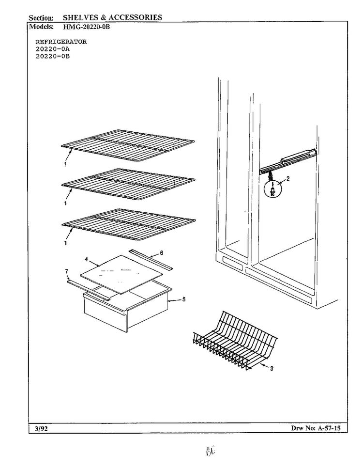 Shelves And Accessories Diagram and Parts List for 20220-0A  Admiral Refrigerator