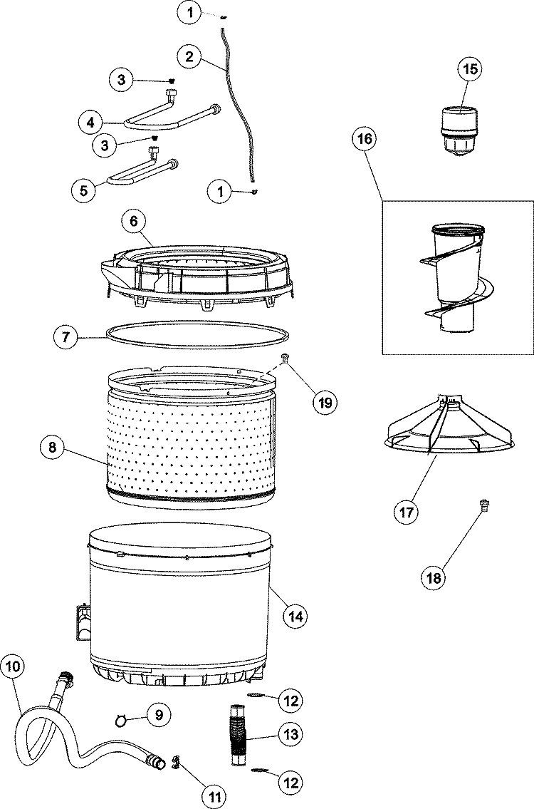INNER - OUTER TUB Diagram and Parts List for CAV2005AWW  Magic Chef Washer