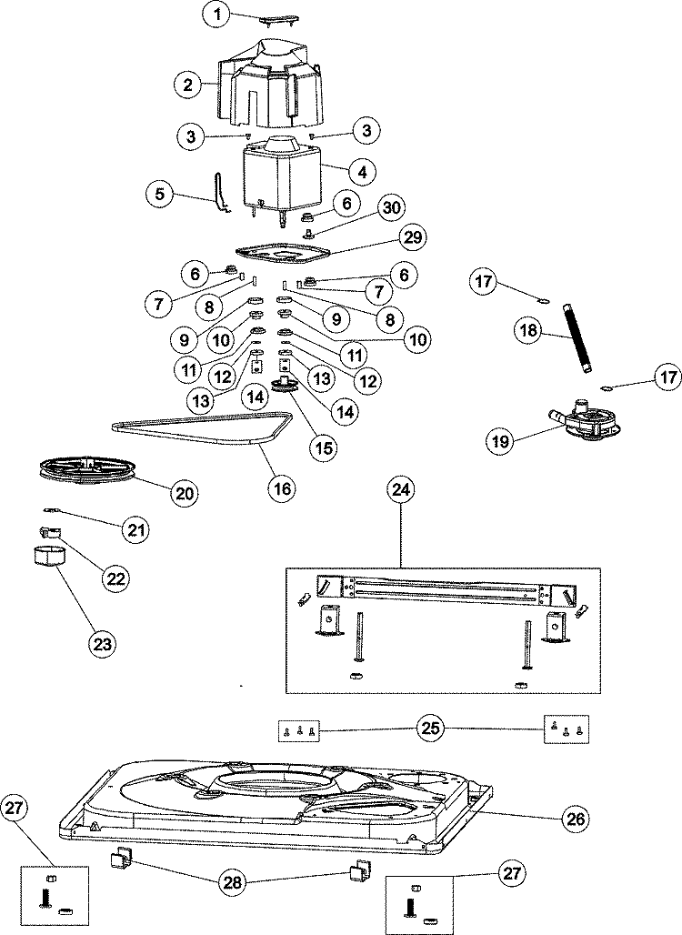 BASE & MOTOR Diagram and Parts List for CW9505W  Crosley Washer
