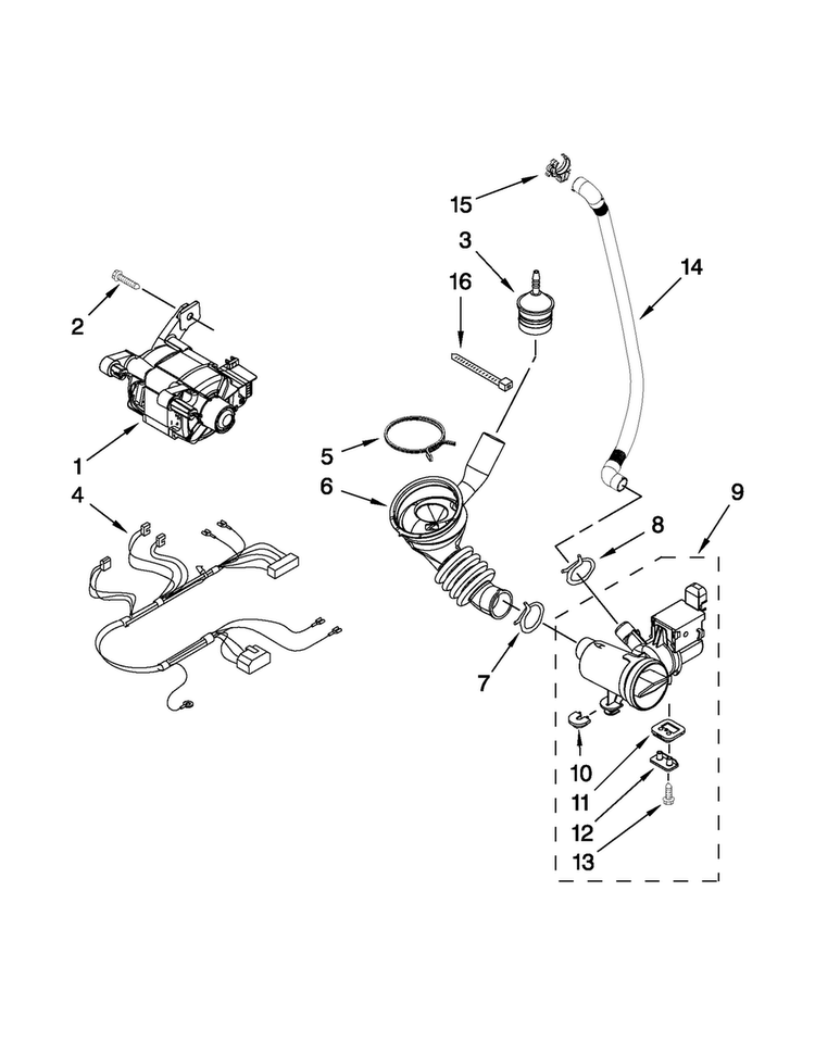 Pump And Motor Parts Diagram and Parts List for MLE20PDBZW1  Maytag Washer Dryer Combo