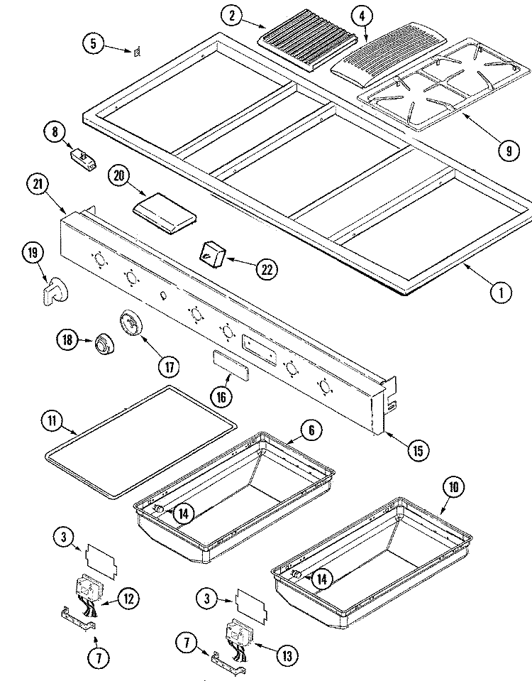 CONTROL PANEL & TOP ASSEMBLY Diagram and Parts List for JGD8348CDP  Jenn-Air Cooktop