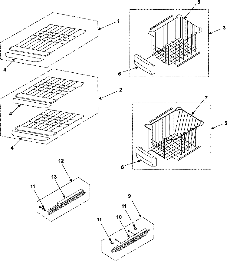 FREEZER SHELVES Diagram and Parts List for RS265LABP  Maytag Refrigerator
