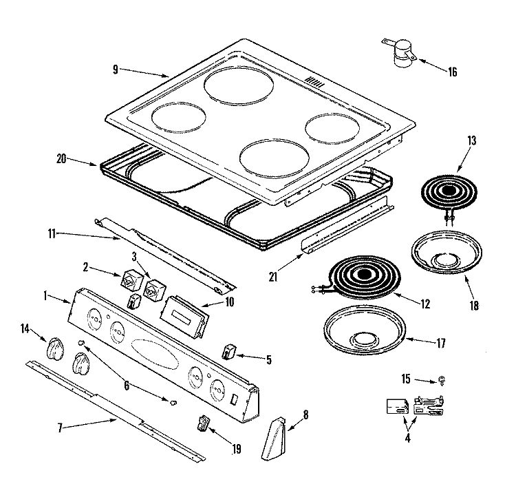 CONTROL PANEL / TOP ASY (MES5552) Diagram and Parts List for MES5552BAB  Maytag Range