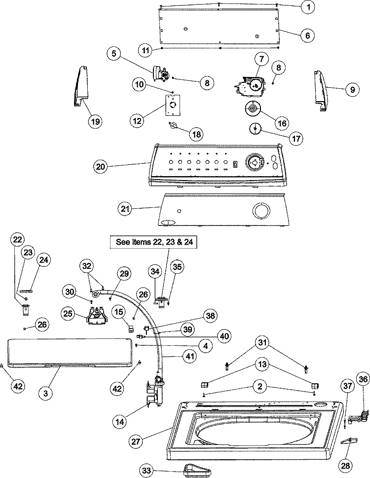 CONTROL PANEL & TOP Diagram and Parts List for CAV2005AWW  Magic Chef Washer