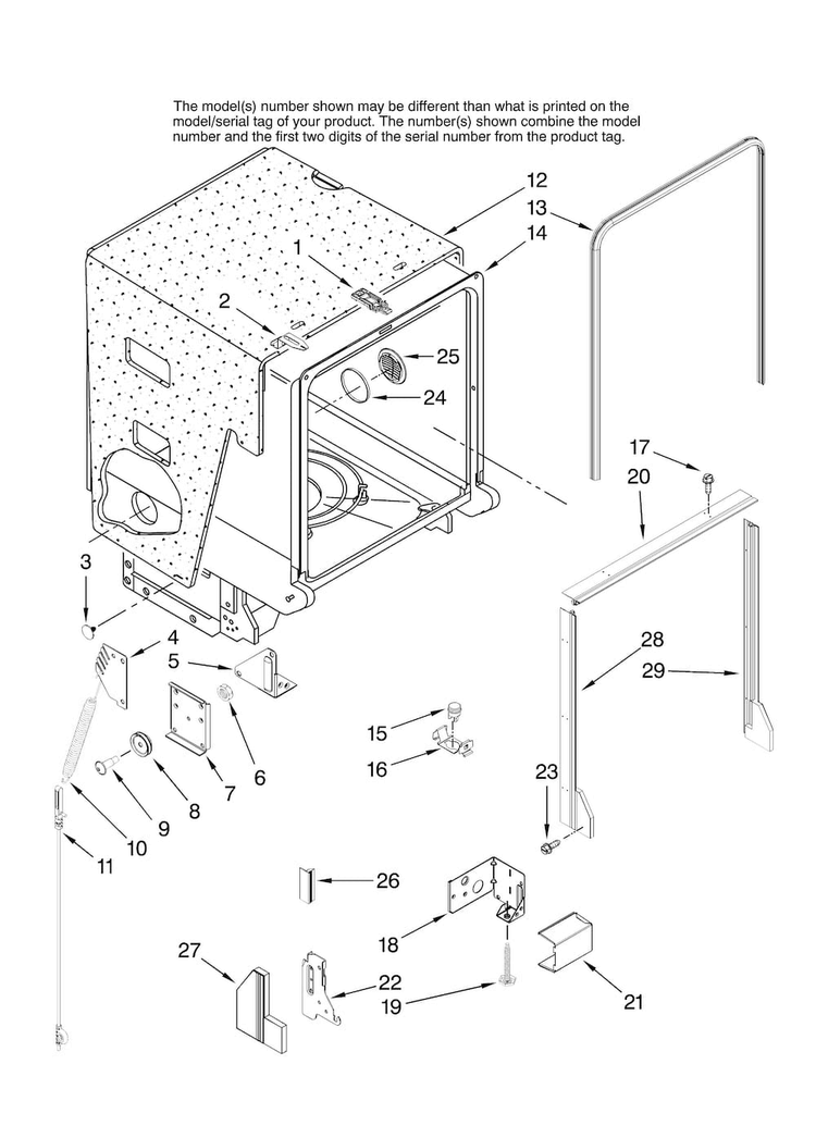 Tub And Frame Parts Diagram and Parts List for ADB2500AWB46  Amana Dishwasher