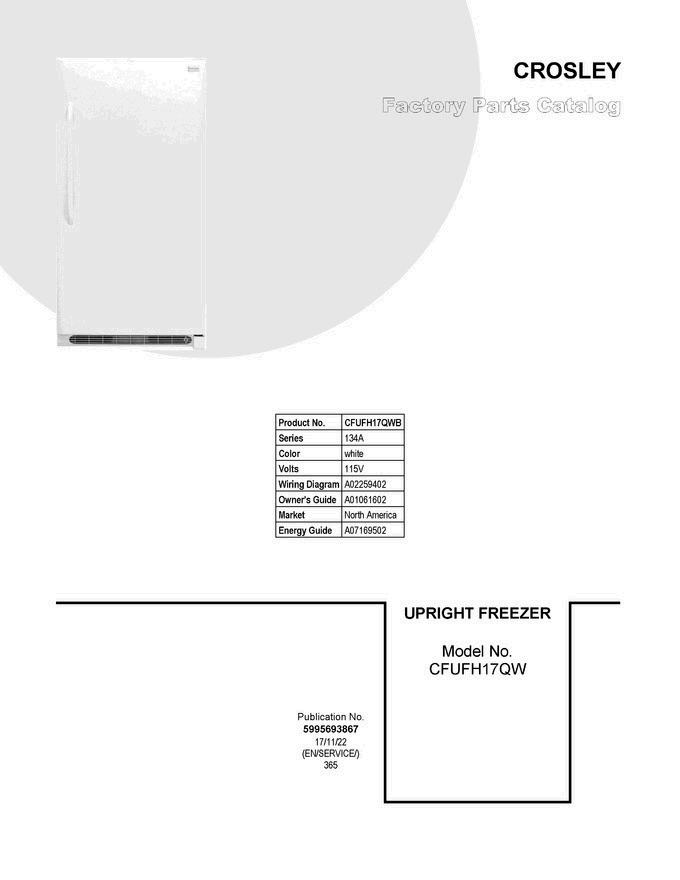 01 - Cover Sheet Diagram and Parts List for CFUFH17QWB  Crosley Freezer