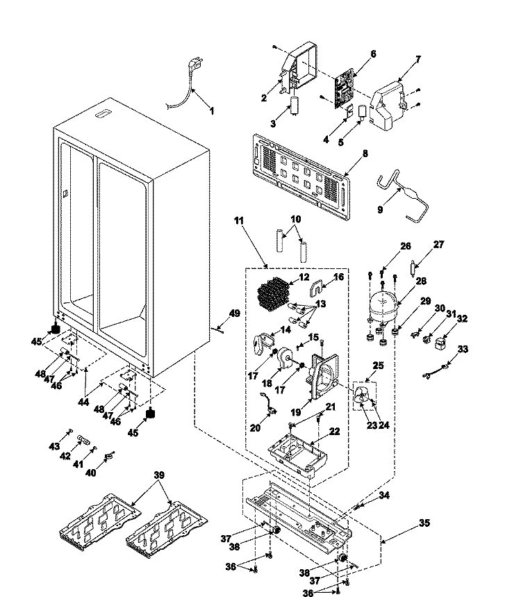 MACHINE COMPARTMENT & CABINET BACK Diagram and Parts List for RS2644SL  Maytag Refrigerator