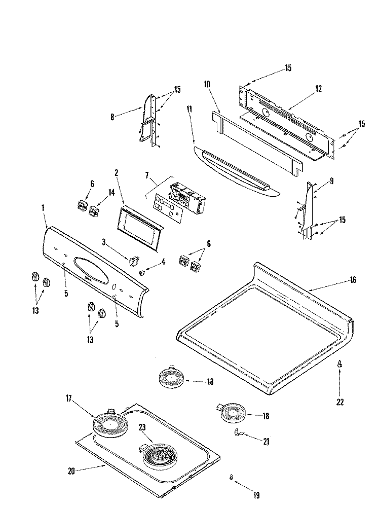 CONTROL PANEL / TOP ASSEMBLY Diagram and Parts List for MERS755RAW  Maytag Range