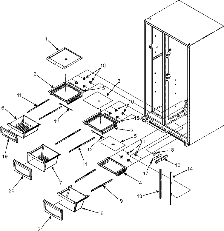CRISPER ASSEMBLY Diagram and Parts List for JC2225GEKB  Jenn-Air Refrigerator