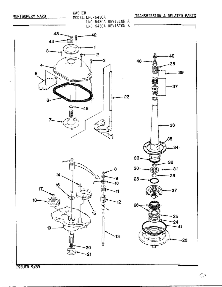 Transmission Diagram and Parts List for 6430 LOT A REV B Norge Washer