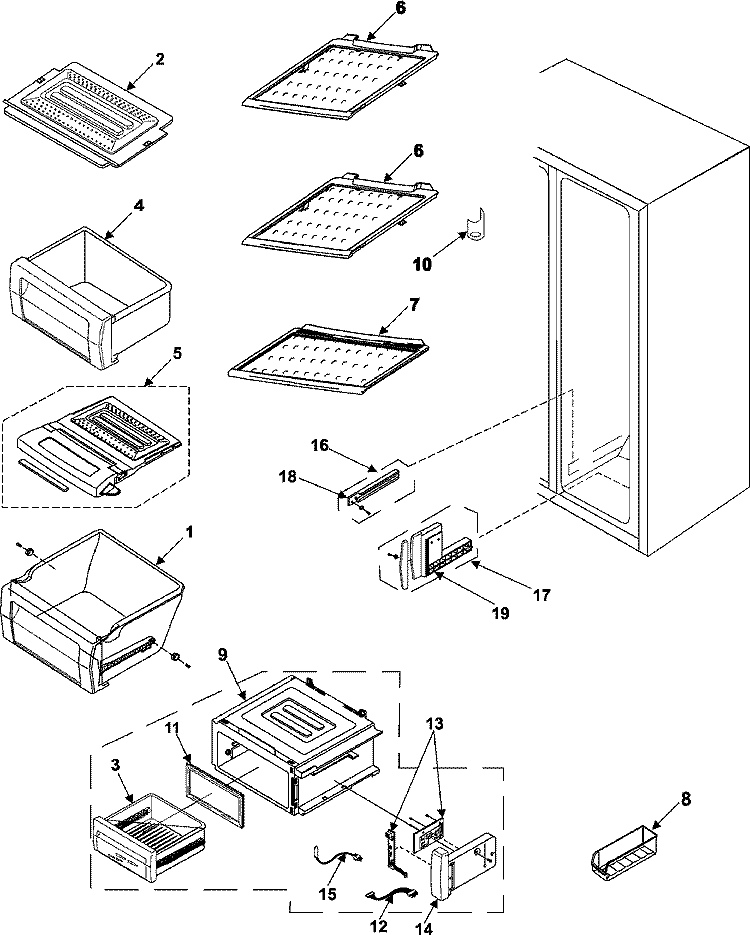 REFRIGERATOR SHELVES Diagram and Parts List for RS257BARB  Maytag Refrigerator